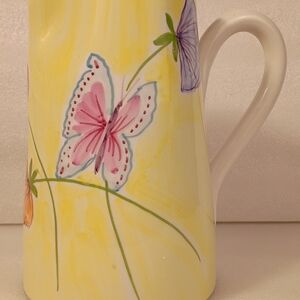Hand Painted Italian Ceramic Pitcher Garden Butterflies Theme 8" Tall
